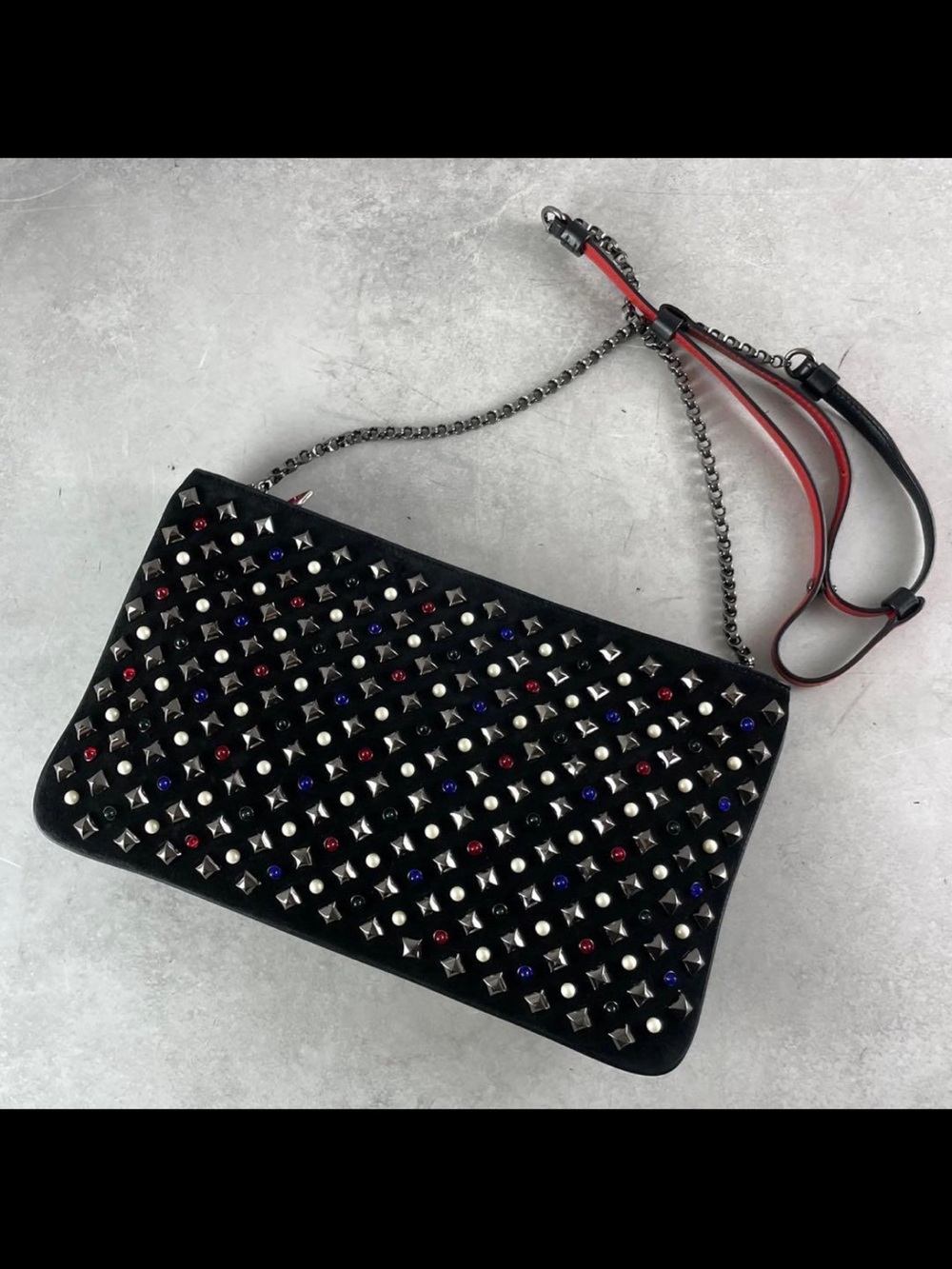 CL Studded Black leather Shoulder Bag Christian Louboutin red blue silver